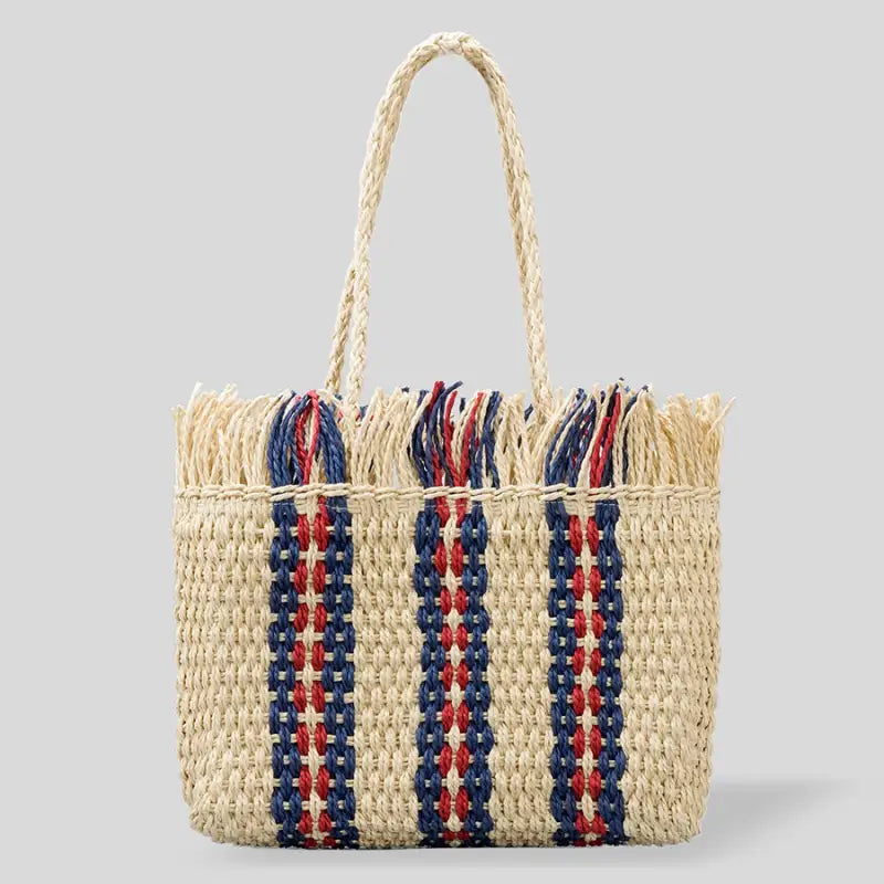 Large Capacity Straw Braided Bag featuring intricate straw braiding and spacious interior, perfect for stylish urban chic looks.